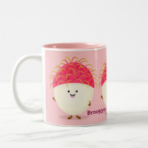 Cute roze rambutan cartoon afbeelding tweekleurige koffiemok