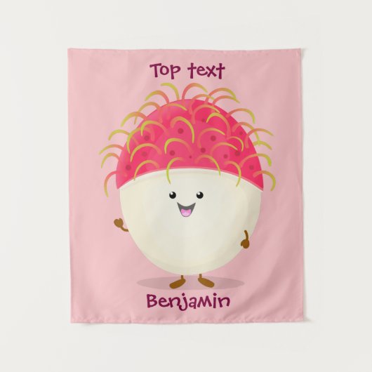 Cute roze rambutan cartoon afbeelding wandkleed (Voorkant)