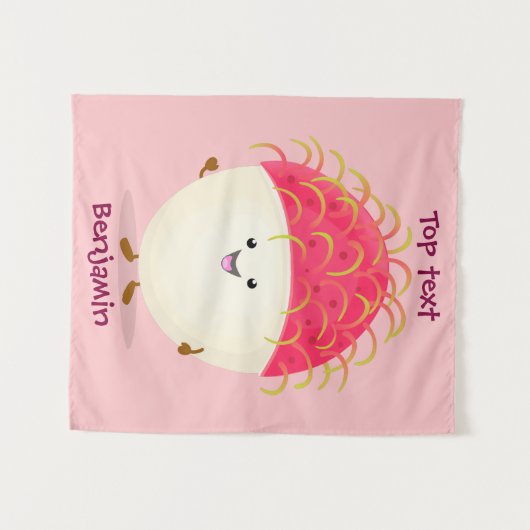 Cute roze rambutan cartoon afbeelding wandkleed (Voorkant (horizontaal))
