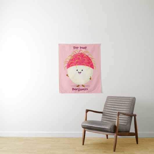 Cute roze rambutan cartoon afbeelding wandkleed (In situ)