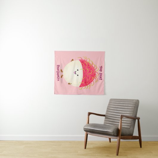 Cute roze rambutan cartoon afbeelding wandkleed (In Situ (horizontaal))