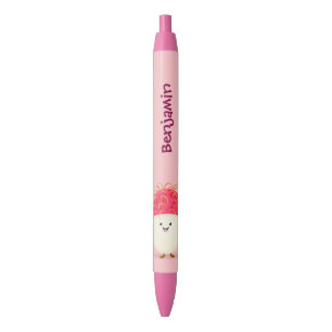 Cute roze rambutan cartoon afbeelding zwarte inkt pen