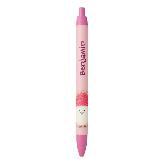 Cute roze rambutan cartoon afbeelding zwarte inkt pen (Voorkant Verticaal)