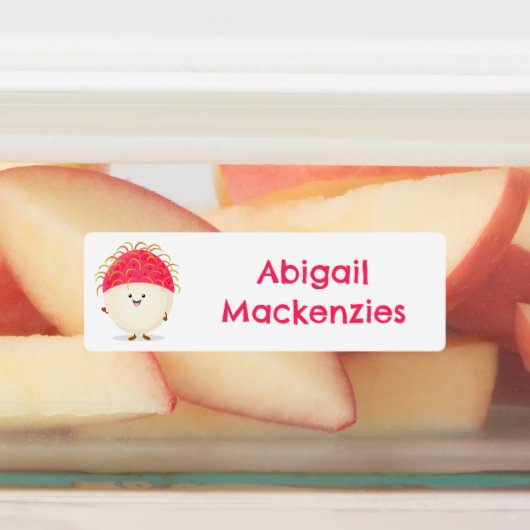 Cute roze rambutan cartoon gepersonaliseerd labels (Aangebracht)