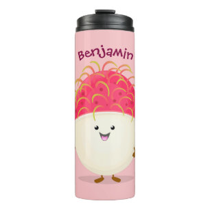 Cute roze rambutan cartoon illustratie thermosbeker