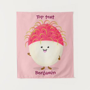 Cute roze rambutan cartoon illustratie  wandkleed