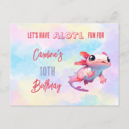 Cute Roze Regenboog Axolotl Verjaardagsfeestje Uitnodiging Briefkaart