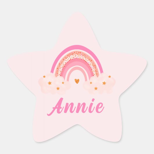 Cute roze regenboog | Baby Girl | Gepersonaliseerd Ster Sticker (Voorkant)