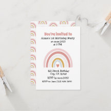 Cute Roze Regenboog Boho Chic Verjaardagsuitnodigi