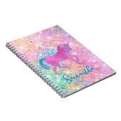 Cute Roze Regenboog eenhoorn Glitters monogram Notitieboek (Rechterzijde)