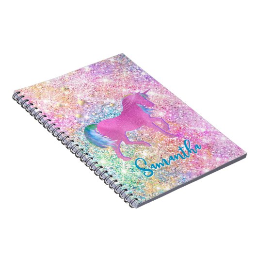 Cute Roze Regenboog eenhoorn Glitters monogram Notitieboek (Rechterzijde)