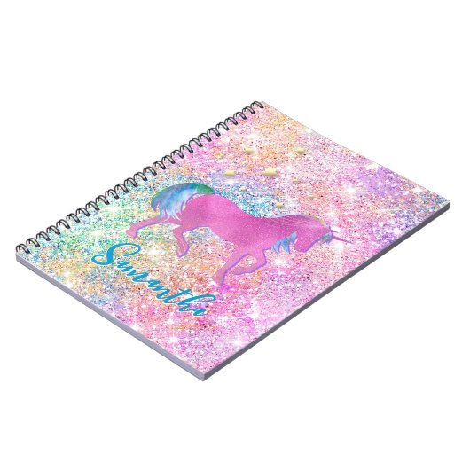 Cute Roze Regenboog eenhoorn Glitters monogram Notitieboek (Linkerzijde)