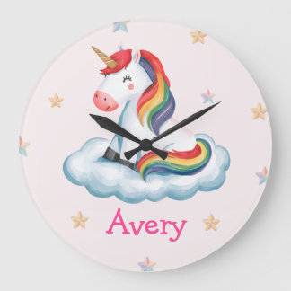 Cute Roze Regenboog Eenhoorn Meisjes Kinderkamer🦄 Grote Klok