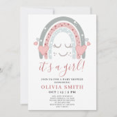 Cute Roze Regenboog Het is een Meisje Baby Shower Kaart (Voorkant)