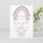 Cute Roze Regenboog Het is een Meisje Baby Shower Kaart (Staand voorkant)