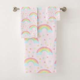 Cute roze regenboogstaren Zacht pastel Kleur Kawai Bad Handdoek
