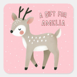 Cute Roze Rendier Jongensnaam Kerstcadeau Vierkante Sticker