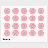 Cute Roze Rendier Kind Naam Kerstcadeau Ronde Sticker (Vel)