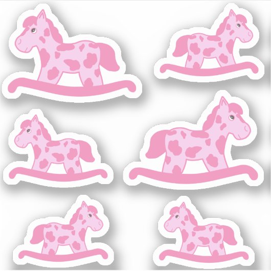 Cute roze Rocking Horse Tekening Kinder Sticker (Voorkant)