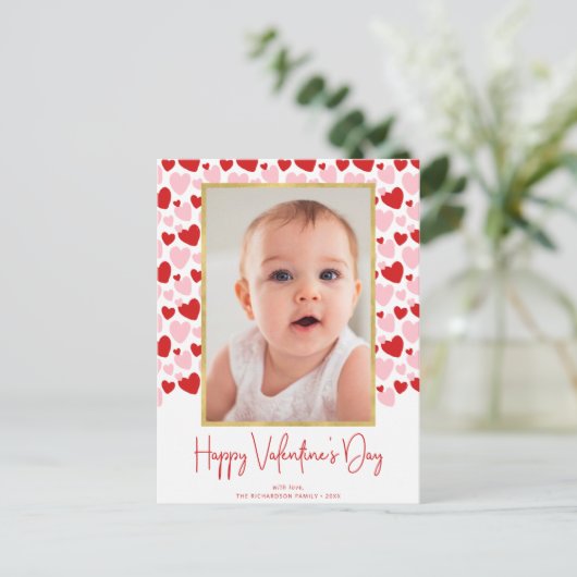 Cute roze Rode Gepropt Hart Valentijnsdag Foto Briefkaart (Staand voorkant)