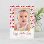 Cute roze Rode Gepropt Hart Valentijnsdag Foto Feestdagenkaart (Staand voorkant)