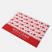 Cute roze rode gespeckeerde hartritme op maat gema deurmat (Schuin)