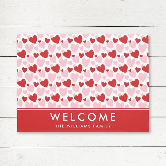 Cute roze rode gespeckeerde hartritme op maat gema deurmat