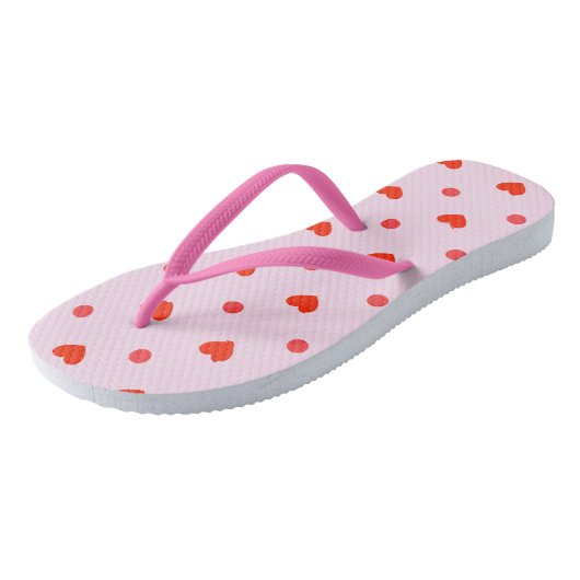 Cute Roze & Rode Hart Stip Print Teenslippers (Schuin)