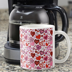 Cute Roze Rode Harten Blush Liefdepatroon Koffiemok