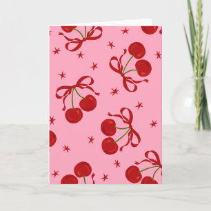 Cute Roze Rode Kersen Boog Patroon Kaart