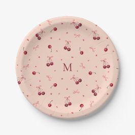 Cute Roze Rode Kersen Hartjes Strikken met Monogra Papieren Bordje