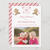 Cute Roze Rode Stroken Pepernoot Pepermunt Foto Feestdagenkaart (Voorkant / Achterkant)