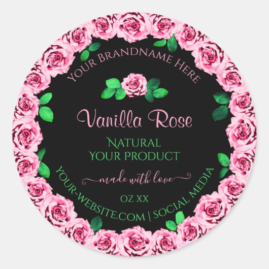Cute roze roze Lijst Elegant Black Product Labels (Voorkant)