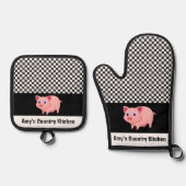Cute roze roze ontwerp ovenwant & pannenlap set (Voorkant)