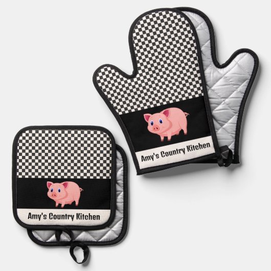 Cute roze roze ontwerp ovenwant & pannenlap set (Voorkant / Achterkant)