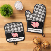Cute roze roze ontwerp ovenwant & pannenlap set (Top down)