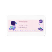 Cute Roze Ruimtevaarder Schoolnaamlabels Etiket (Voorkant)