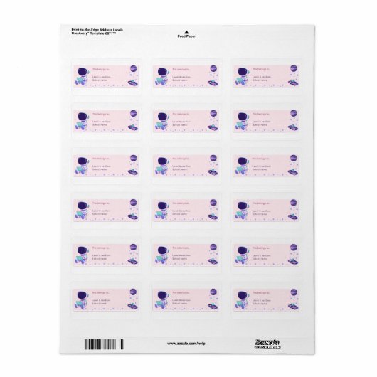 Cute Roze Ruimtevaarder Schoolnaamlabels Etiket (Full Sheet)
