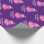 Cute roze Santa owl aangepast kind kerstfeestdag Cadeaupapier (Hoek)