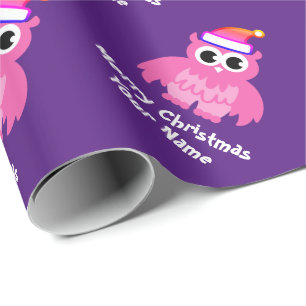 Cute roze Santa owl aangepast kind kerstfeestdag Cadeaupapier