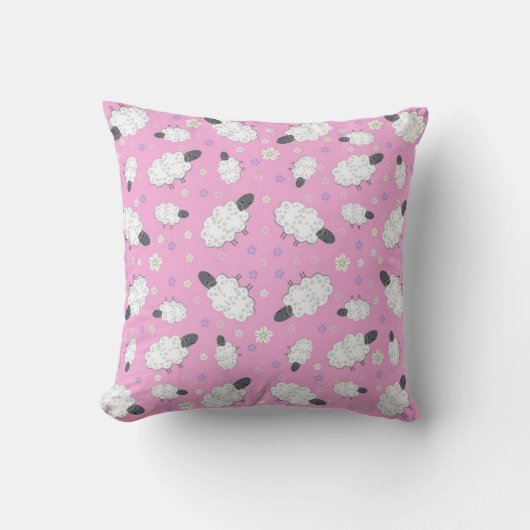 Cute Roze Schaap Patroon Worp Kussen (Voorkant)