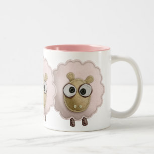 Cute Roze Schapen Nep Vilt Gedrukte Afbeelding Tweekleurige Koffiemok