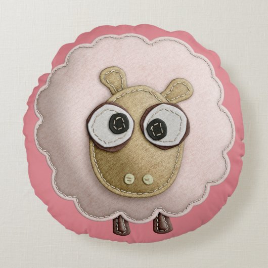 Cute Roze Schapen Nep Vilt Rond Kussen (Voorkant)