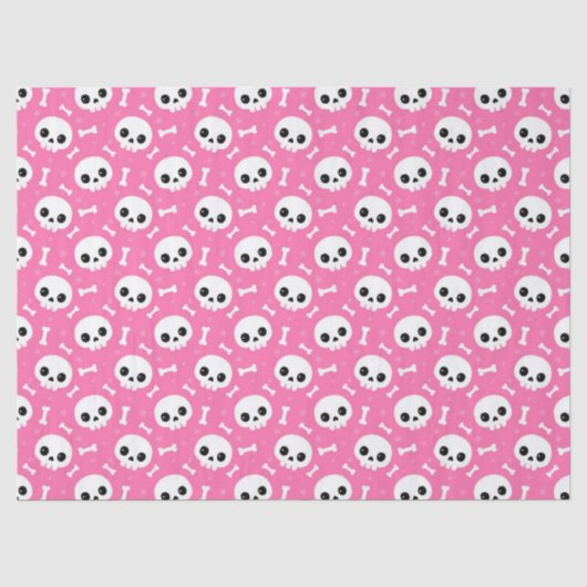 Cute Roze Schedel & Botten Halloween Patroon Tissuepapier (Voorkant)