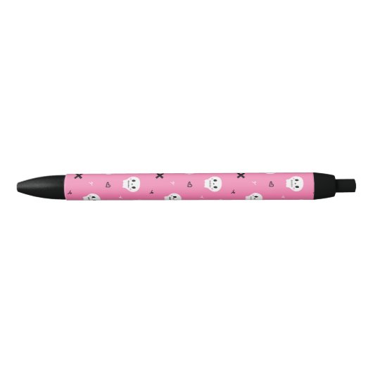 Cute roze schedel Halloween Patroon Zwarte Inkt Pen (Voorkant)