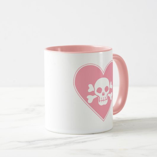 Cute roze schedel in het hart mok (Voorkant rechts)