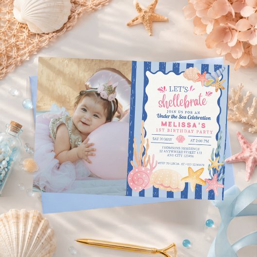 Cute Roze Schelp-viering Zee Schelp Onder Zee Foto Kaart