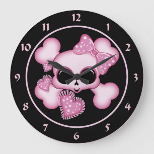 Cute Roze Skull Grote Klok