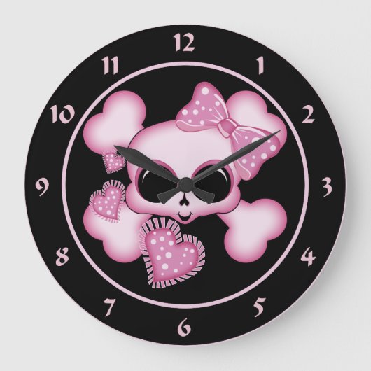 Cute Roze Skull Grote Klok (Voorkant)