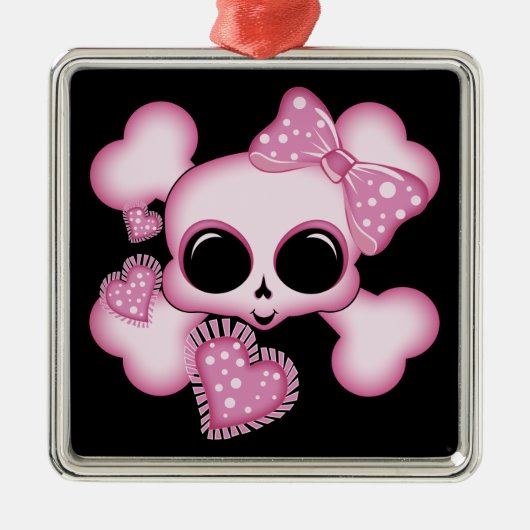 Cute Roze Skull Metalen Ornament (Voorkant)